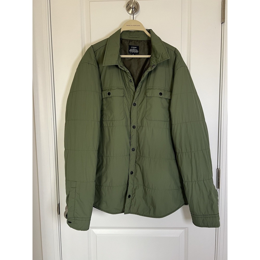 Men's J Crew Filled Shirt Jacket Olive Green Outdoors Gorpcore Size XL